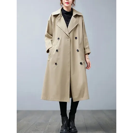 Loose Buttoned Notched Collar Trench Coat Loose Buttoned Notched Collar Trench Coat