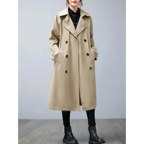 Loose Buttoned Notched Collar Trench Coat Loose Buttoned Notched Collar Trench Coat