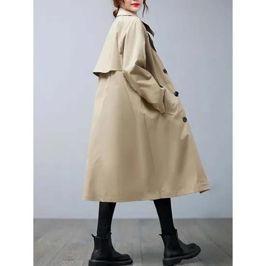 Loose Buttoned Notched Collar Trench Coat Loose Buttoned Notched Collar Trench Coat
