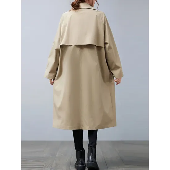 Loose Buttoned Notched Collar Trench Coat Loose Buttoned Notched Collar Trench Coat