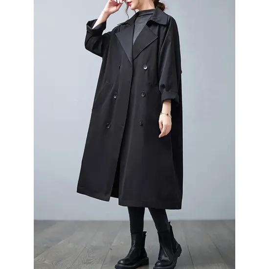 Loose Buttoned Notched Collar Trench Coat Loose Buttoned Notched Collar Trench Coat