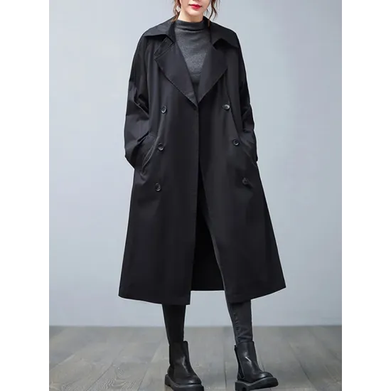 Loose Buttoned Notched Collar Trench Coat Loose Buttoned Notched Collar Trench Coat
