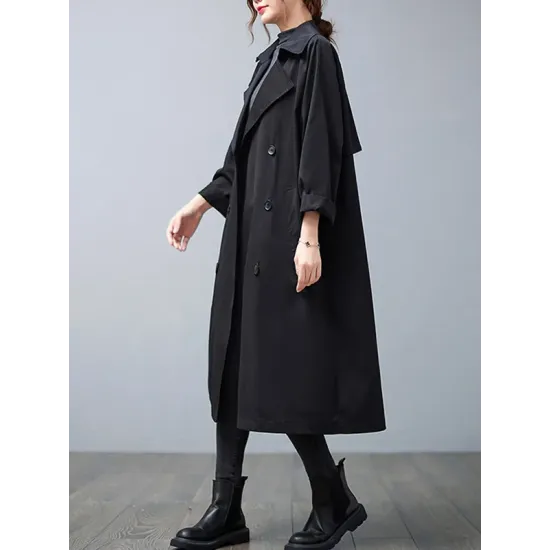 Loose Buttoned Notched Collar Trench Coat Loose Buttoned Notched Collar Trench Coat