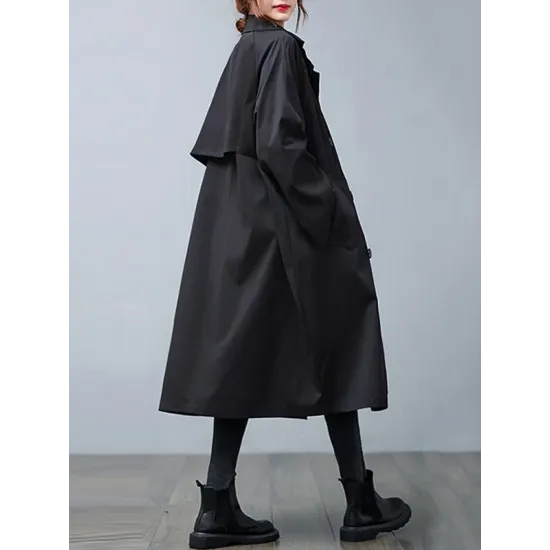 Loose Buttoned Notched Collar Trench Coat Loose Buttoned Notched Collar Trench Coat