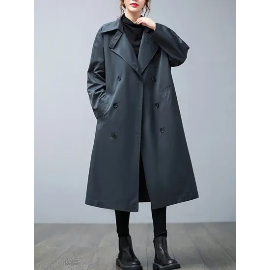 Loose Buttoned Notched Collar Trench Coat Loose Buttoned Notched Collar Trench Coat
