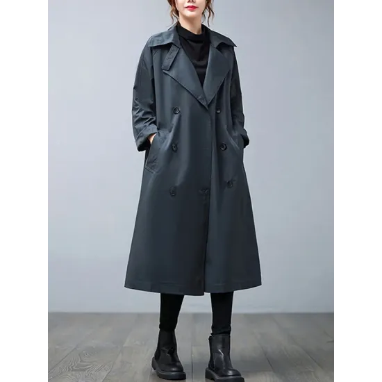 Loose Buttoned Notched Collar Trench Coat Loose Buttoned Notched Collar Trench Coat