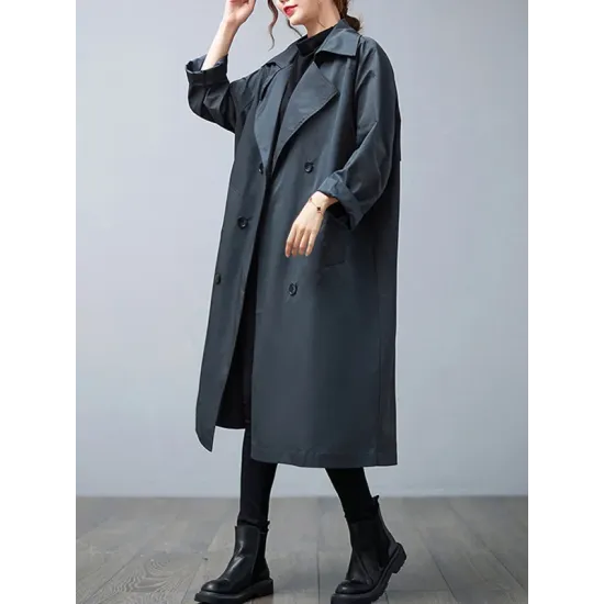 Loose Buttoned Notched Collar Trench Coat Loose Buttoned Notched Collar Trench Coat
