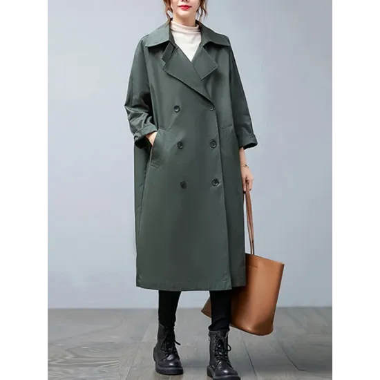 Loose Buttoned Notched Collar Trench Coat Loose Buttoned Notched Collar Trench Coat