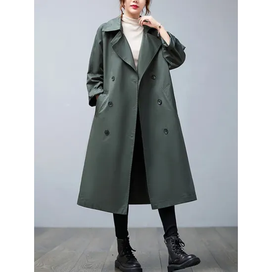 Loose Buttoned Notched Collar Trench Coat Loose Buttoned Notched Collar Trench Coat