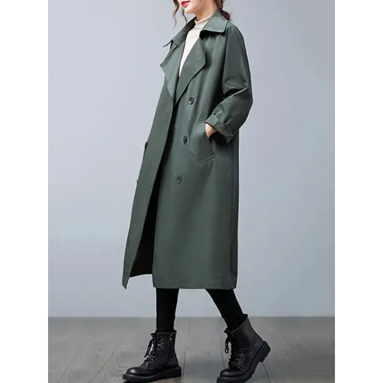 Loose Buttoned Notched Collar Trench Coat Loose Buttoned Notched Collar Trench Coat