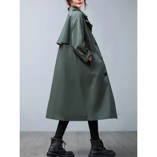 Loose Buttoned Notched Collar Trench Coat Loose Buttoned Notched Collar Trench Coat