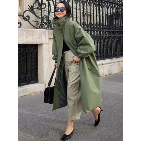 Solid Color Loose Elastic Waist Long Outwear Solid Color Loose Elastic Waist Long Outwear