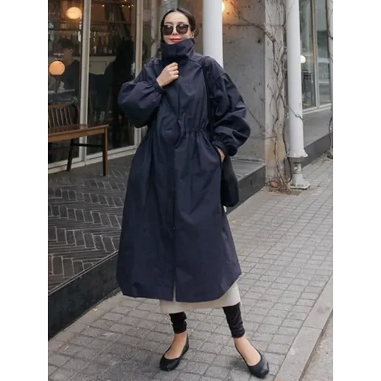 Solid Color Loose Elastic Waist Long Outwear Solid Color Loose Elastic Waist Long Outwear