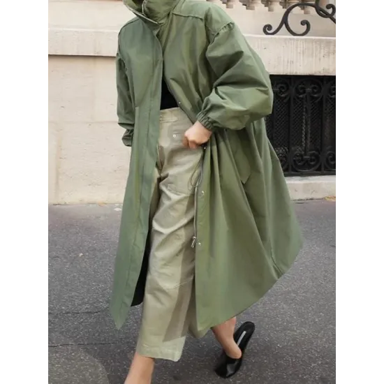 Solid Color Loose Elastic Waist Long Outwear Solid Color Loose Elastic Waist Long Outwear
