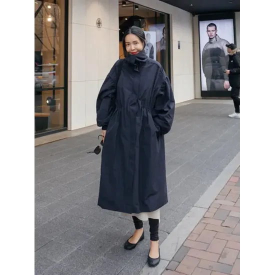 Solid Color Loose Elastic Waist Long Outwear Solid Color Loose Elastic Waist Long Outwear