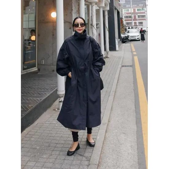 Solid Color Loose Elastic Waist Long Outwear Solid Color Loose Elastic Waist Long Outwear