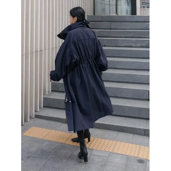 Solid Color Loose Elastic Waist Long Outwear Solid Color Loose Elastic Waist Long Outwear