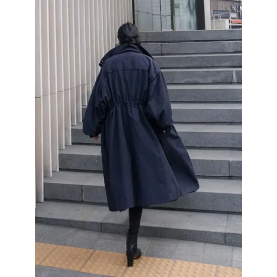 Solid Color Loose Elastic Waist Long Outwear Solid Color Loose Elastic Waist Long Outwear