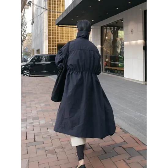 Solid Color Loose Elastic Waist Long Outwear Solid Color Loose Elastic Waist Long Outwear