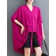 Drawstring Solid Color Half Sleeves Irregular Clipping V-Neck Outerwear Drawstring Solid Color Half Sleeves Irregular Clipping V-Neck Outerwear