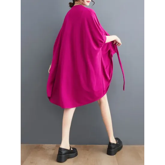 Drawstring Solid Color Half Sleeves Irregular Clipping V-Neck Outerwear Drawstring Solid Color Half Sleeves Irregular Clipping V-Neck Outerwear