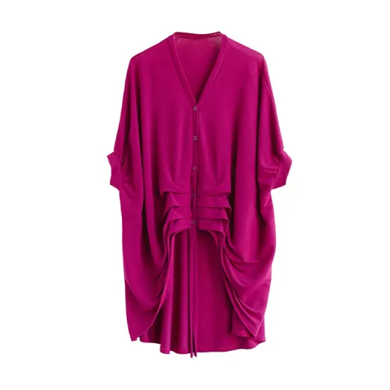 Drawstring Solid Color Half Sleeves Irregular Clipping V-Neck Outerwear Drawstring Solid Color Half Sleeves Irregular Clipping V-Neck Outerwear