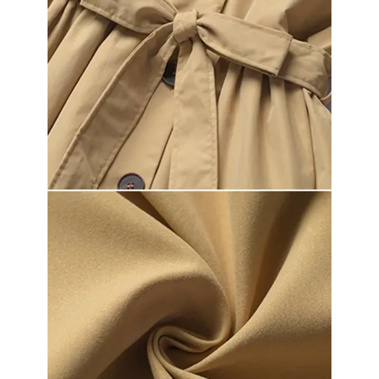 Casual Lose Tied Buttoned High-Waist Notched Collar Long Bishop Sleeves Trench Coat Casual Lose Tied Buttoned High-Waist Notched Collar Long Bishop Sleeves Trench Coat