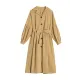 Casual Lose Tied Buttoned High-Waist Notched Collar Long Bishop Sleeves Trench Coat Casual Lose Tied Buttoned High-Waist Notched Collar Long Bishop Sleeves Trench Coat