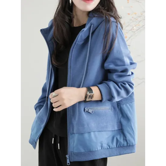 Artistic Retro Loose Long Sleeves Solid Color Zipper Hooded Outerwear Artistic Retro Loose Long Sleeves Solid Color Zipper Hooded Outerwear