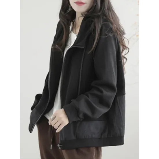 Artistic Retro Loose Long Sleeves Solid Color Zipper Hooded Outerwear Artistic Retro Loose Long Sleeves Solid Color Zipper Hooded Outerwear