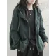 Artistic Retro Loose Long Sleeves Solid Color Zipper Hooded Outerwear Artistic Retro Loose Long Sleeves Solid Color Zipper Hooded Outerwear