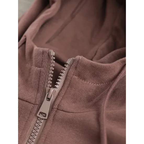 Artistic Retro Loose Long Sleeves Solid Color Zipper Hooded Outerwear Artistic Retro Loose Long Sleeves Solid Color Zipper Hooded Outerwear