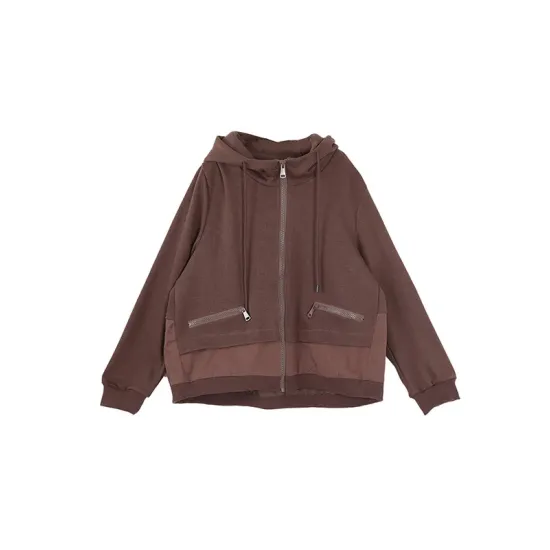 Artistic Retro Loose Long Sleeves Solid Color Zipper Hooded Outerwear Artistic Retro Loose Long Sleeves Solid Color Zipper Hooded Outerwear