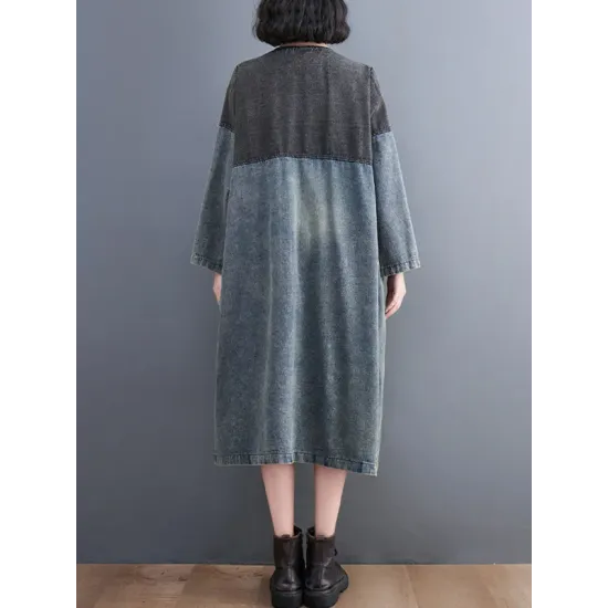 Artistic Retro Denim Long Sleeves Loose Tied Split-Joint Trench Outerwear Artistic Retro Denim Long Sleeves Loose Tied Split-Joint Trench Outerwear