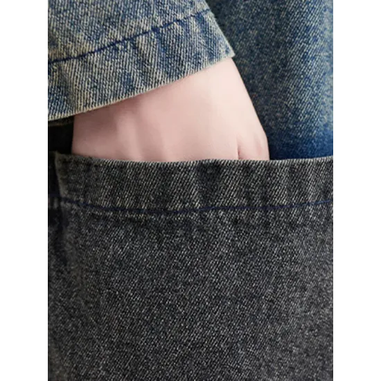 Artistic Retro Denim Long Sleeves Loose Tied Split-Joint Trench Outerwear Artistic Retro Denim Long Sleeves Loose Tied Split-Joint Trench Outerwear