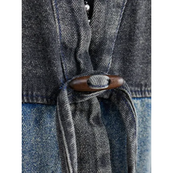 Artistic Retro Denim Long Sleeves Loose Tied Split-Joint Trench Outerwear Artistic Retro Denim Long Sleeves Loose Tied Split-Joint Trench Outerwear