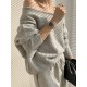 Casual Loose Long Sleeves Solid Color Off-The-Shoulder Sweater Tops Casual Loose Long Sleeves Solid Color Off-The-Shoulder Sweater Tops