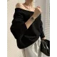 Casual Loose Long Sleeves Solid Color Off-The-Shoulder Sweater Tops Casual Loose Long Sleeves Solid Color Off-The-Shoulder Sweater Tops