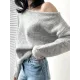 Casual Loose Long Sleeves Solid Color Off-The-Shoulder Sweater Tops Casual Loose Long Sleeves Solid Color Off-The-Shoulder Sweater Tops