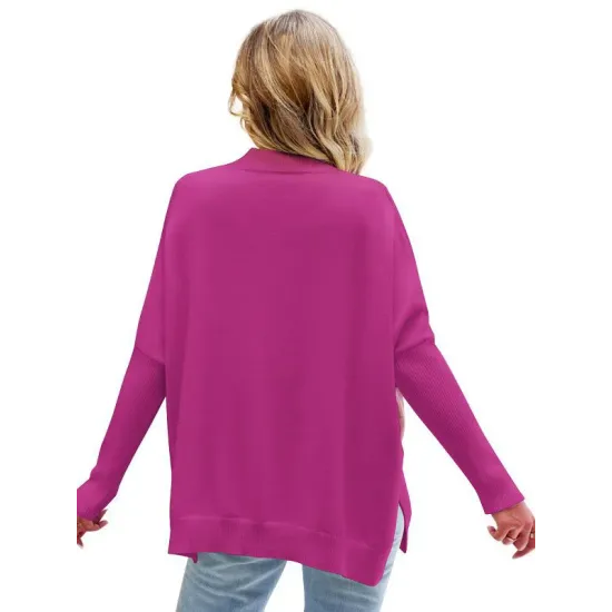 Contrast Color Batwing Sleeves Long Sleeves Round-Neck Sweater Tops Pullovers Knitwear Contrast Color Batwing Sleeves Long Sleeves Round-Neck Sweater Tops Pullovers Knitwear