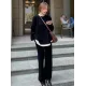 Casual Loose Solid Color Round-Neck Sweater Tops & Wide Leg Pants Suits Casual Loose Solid Color Round-Neck Sweater Tops & Wide Leg Pants Suits