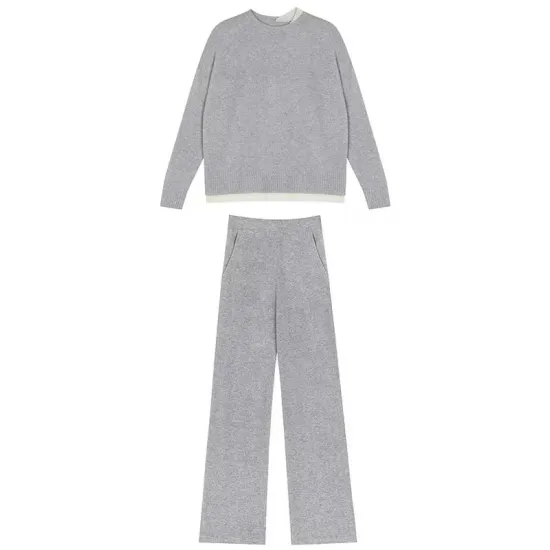 Casual Loose Solid Color Round-Neck Sweater Tops & Wide Leg Pants Suits Casual Loose Solid Color Round-Neck Sweater Tops & Wide Leg Pants Suits