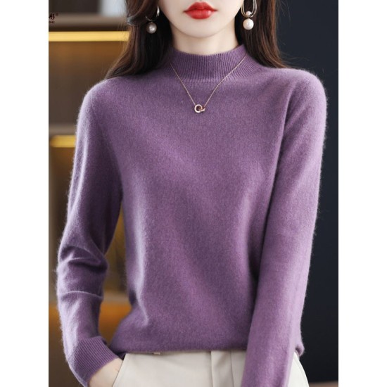 Office Long Sleeves Solid Color High-Neck Sweater Tops Pullovers Office Long Sleeves Solid Color High-Neck Sweater Tops Pullovers