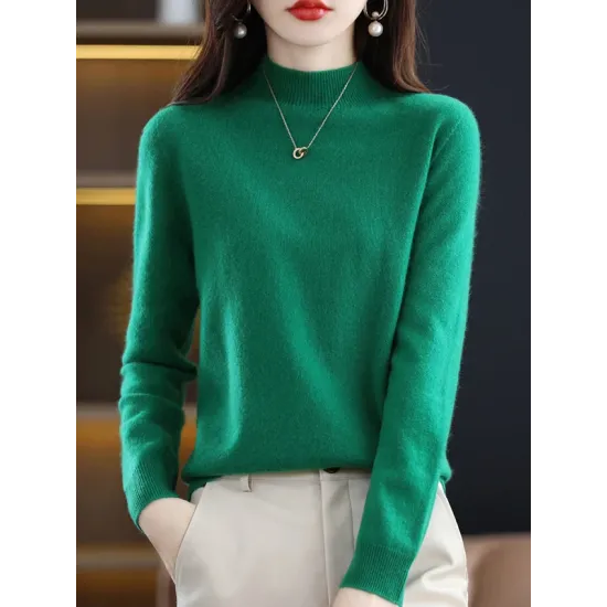 Office Long Sleeves Solid Color High-Neck Sweater Tops Pullovers Office Long Sleeves Solid Color High-Neck Sweater Tops Pullovers