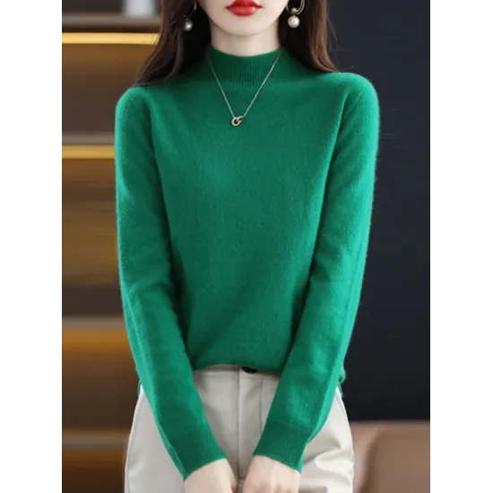 Office Long Sleeves Solid Color High-Neck Sweater Tops Pullovers Office Long Sleeves Solid Color High-Neck Sweater Tops Pullovers