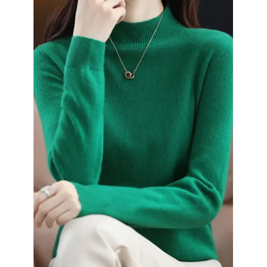 Office Long Sleeves Solid Color High-Neck Sweater Tops Pullovers Office Long Sleeves Solid Color High-Neck Sweater Tops Pullovers
