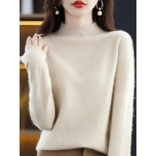 Office Long Sleeves Solid Color High-Neck Sweater Tops Pullovers Office Long Sleeves Solid Color High-Neck Sweater Tops Pullovers