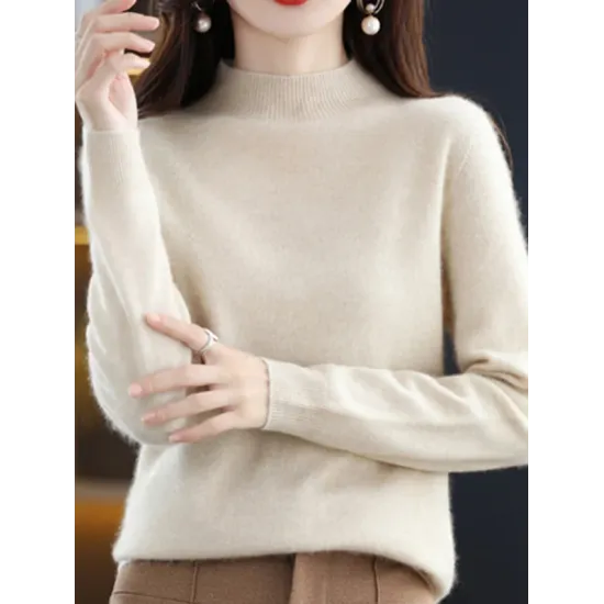 Office Long Sleeves Solid Color High-Neck Sweater Tops Pullovers Office Long Sleeves Solid Color High-Neck Sweater Tops Pullovers