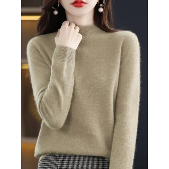 Office Long Sleeves Solid Color High-Neck Sweater Tops Pullovers Office Long Sleeves Solid Color High-Neck Sweater Tops Pullovers