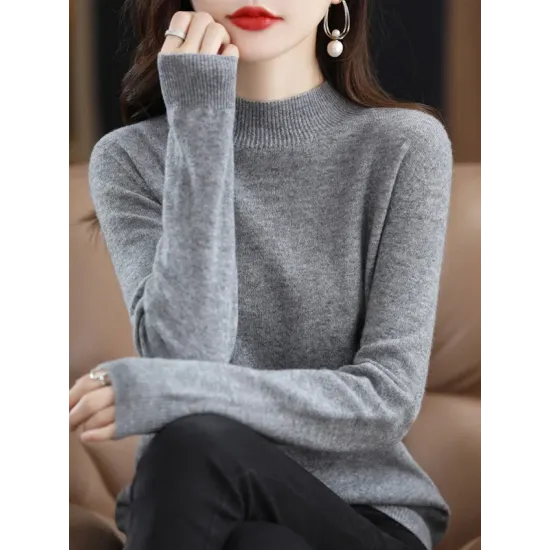 Office Long Sleeves Solid Color High-Neck Sweater Tops Pullovers Office Long Sleeves Solid Color High-Neck Sweater Tops Pullovers